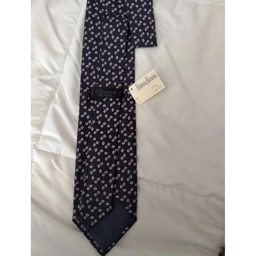Charvet Place Vendome Mens Silk Tie Navy Blue Red Geometric Diamond France NWT